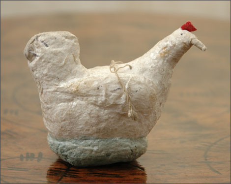 Antique Christmas ornament CHICK ON ROOST