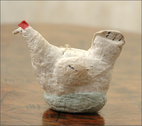 Antique Christmas ornament CHICK ON ROOST
