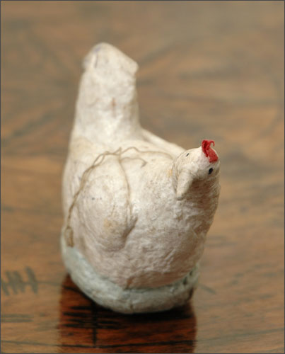 Antique Christmas ornament CHICK ON ROOST