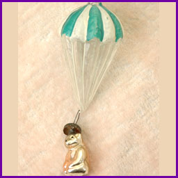 Antique Christmas ornament BEAR CUB on PARACHUTE
