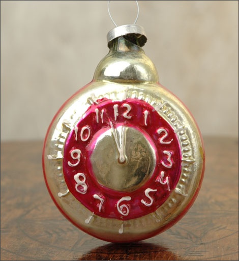 Antique Huge Kugel Christmas ornament CLOCK