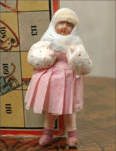 Antique Christmas ornament GIRL in PINK SKIRT