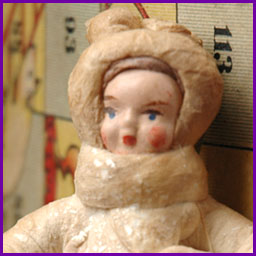 Antique Christmas ornament GIRL With MUFF