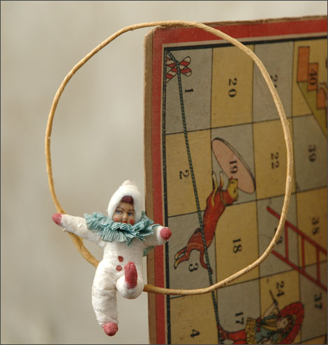 Antique Christmas ornament CLOWN on HOOP