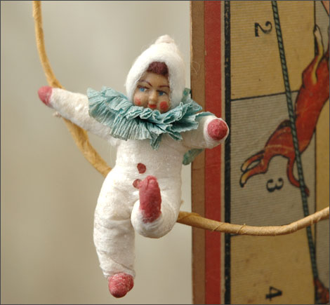 Antique Christmas ornament CLOWN on HOOP