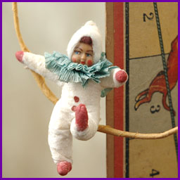 Antique Christmas ornament CLOWN on HOOP