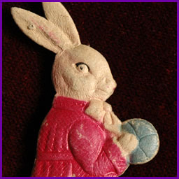 Antique Dresden Christmas ornament RABBIT WITH BALL
