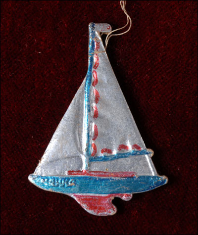 Antique Dresden Christmas ornament YACHT