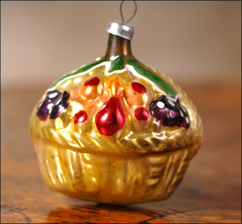 Antique Christmas ornament BASKET WITH FLOWERS