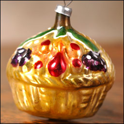 Antique Christmas ornament BASKET WITH FLOWERS