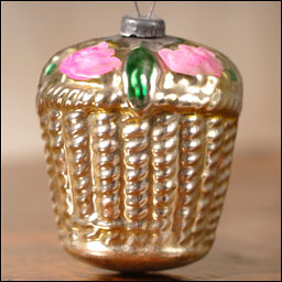 Antique Christmas ornament BASKET WITH FLOWERS