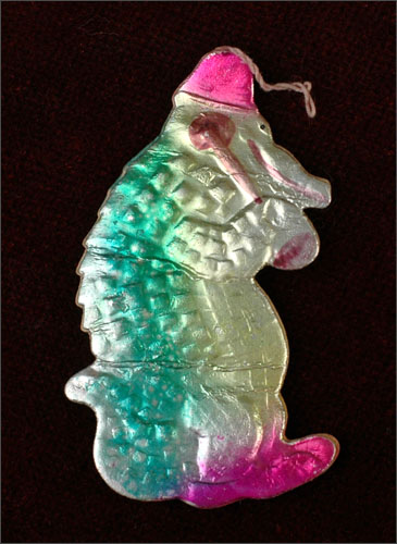 Antique Christmas Dresden ornament CROCODILE TALKING PHONE