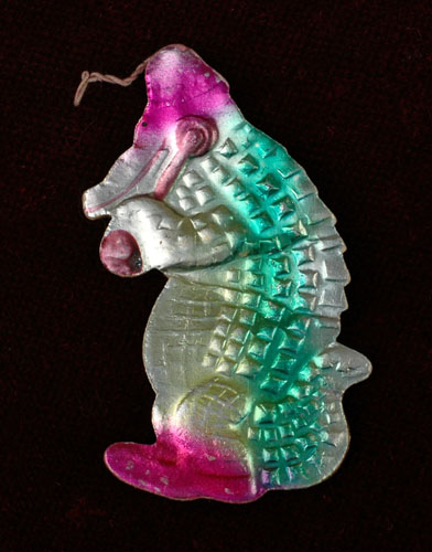 Antique Christmas Dresden ornament CROCODILE TALKING PHONE
