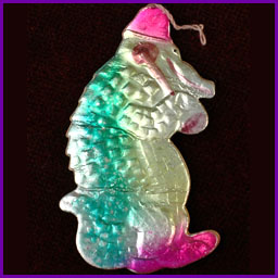 Antique Christmas Dresden ornament CROCODILE TALKING PHONE