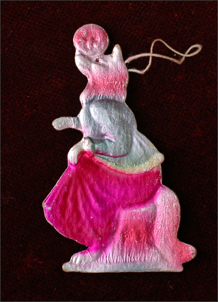 Antique Christmas Dresden ornament FOX with KOLOBOK