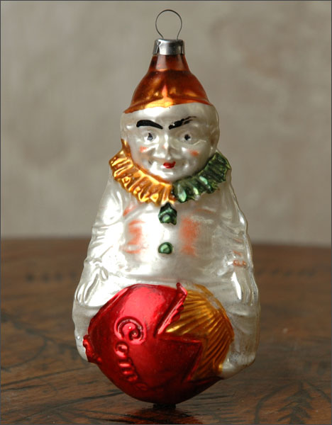Antique German Christmas ornament CLOWN on COMET