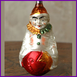 Antique German Christmas ornament CLOWN on COMET