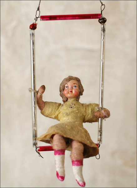 Antique Christmas ornament GIRL on SWING
