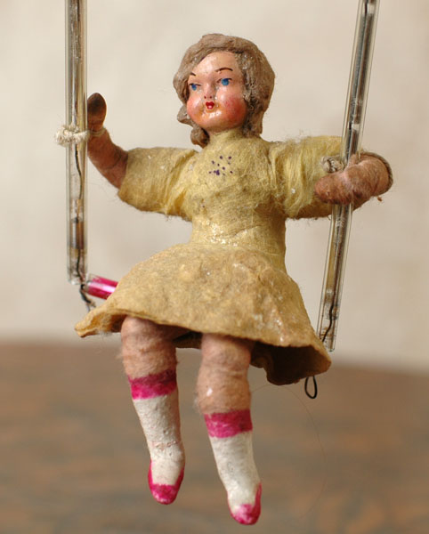 Antique Christmas ornament GIRL on SWING