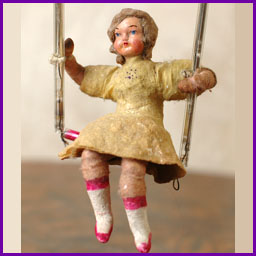 Antique Christmas ornament GIRL on SWING