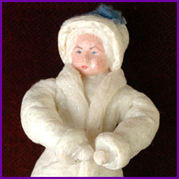 Antique Christmas cotton ornament GIRL in WINTER DRESS