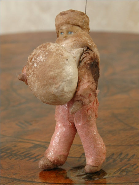 Antique Christmas cotton ornament BOY with SNOWBALL