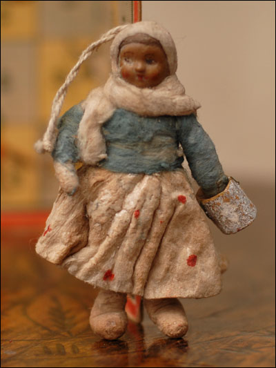 Antique Christmas ornament PEASANT GIRL  WITH CAN