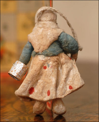Antique Christmas ornament PEASANT GIRL  WITH CAN