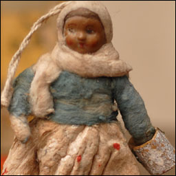Antique Christmas ornament PEASANT GIRL  WITH CAN