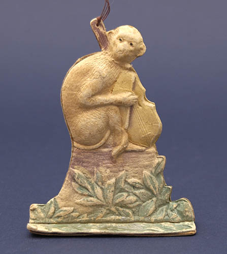 Old Dresden Christmas ornament MONEKY with CONTRABASS