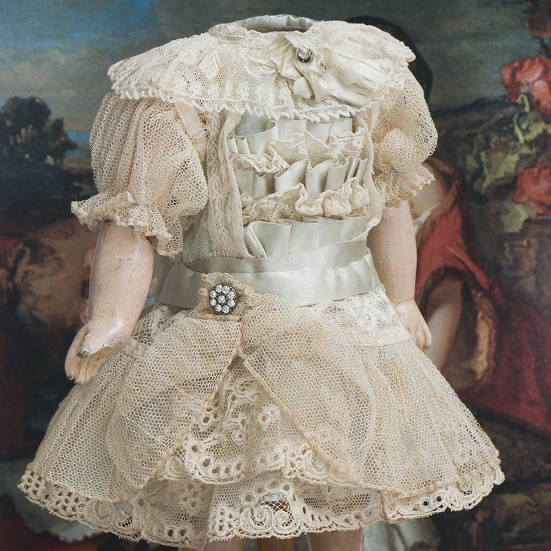 Antique  French Lace & aqua Silk Dress 