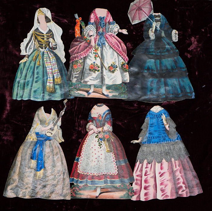 Antique 6 Paper doll costumes