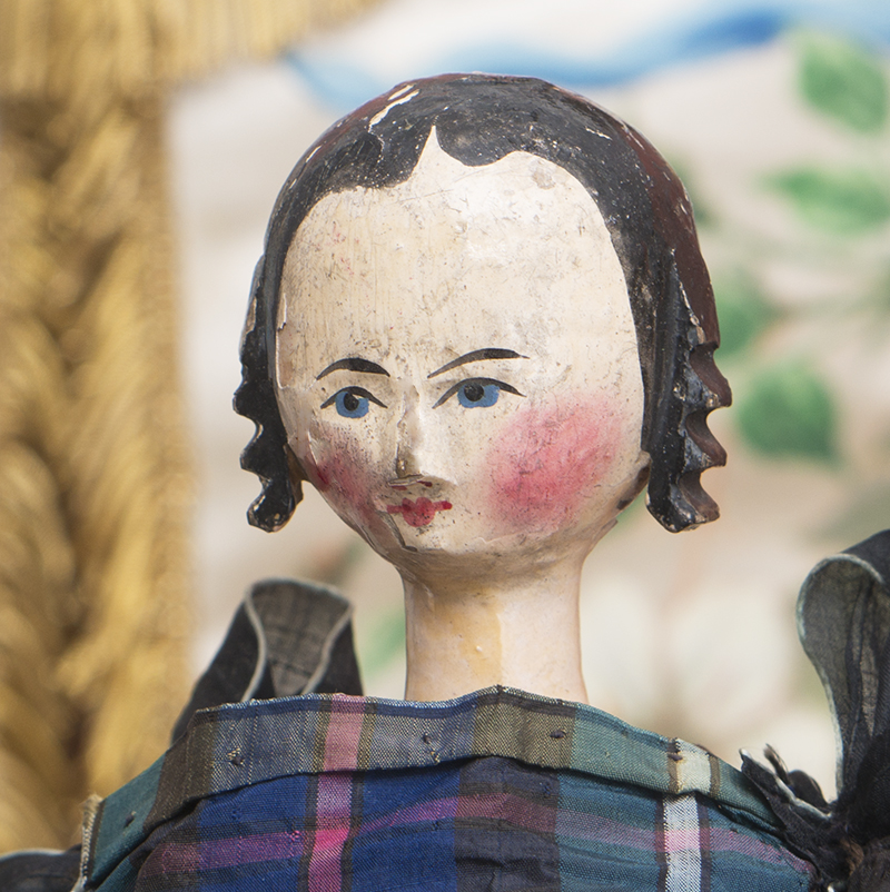 GRODNERTAL WOODEN DOLL WITH RARE PAINTED RED TORSO