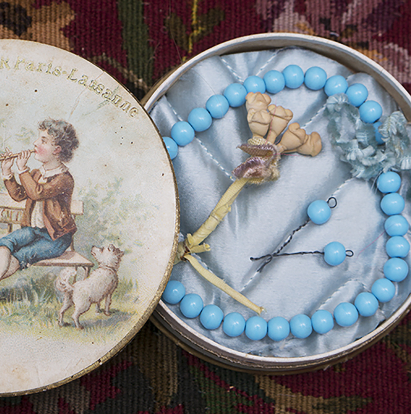 Antique Doll Blue Bead Necklace 