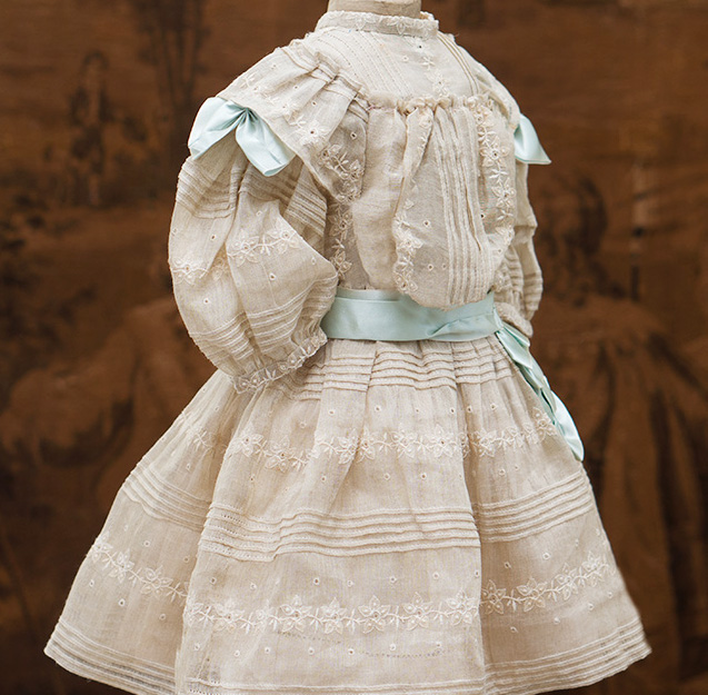Antique French Cream Silk Dress for doll about  26