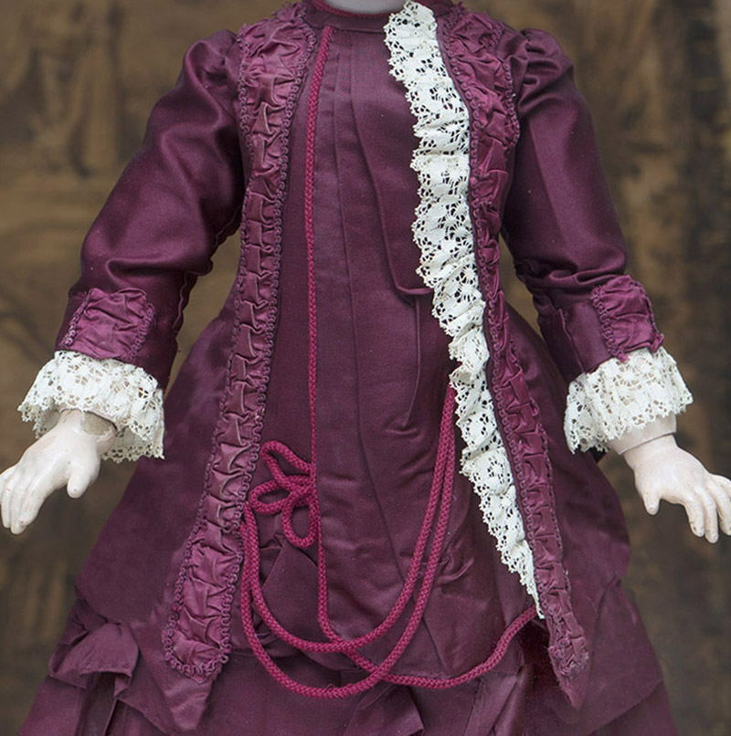 Antique Burgundy silk dress for doll