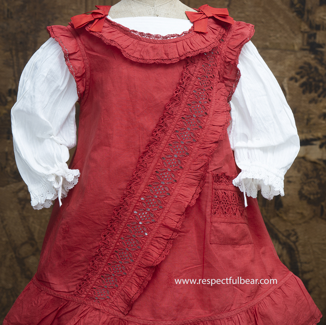 Antique Pinafore and Dress for doll 27-28in