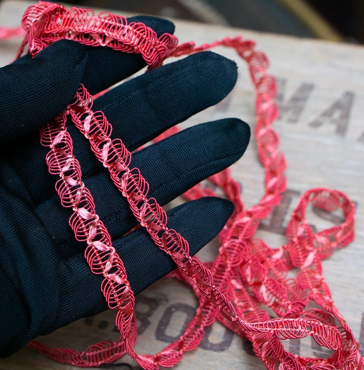 27yds Antique French Red Silk trim