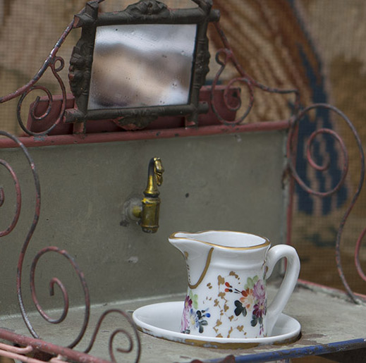 Antique french doll metal wash table 