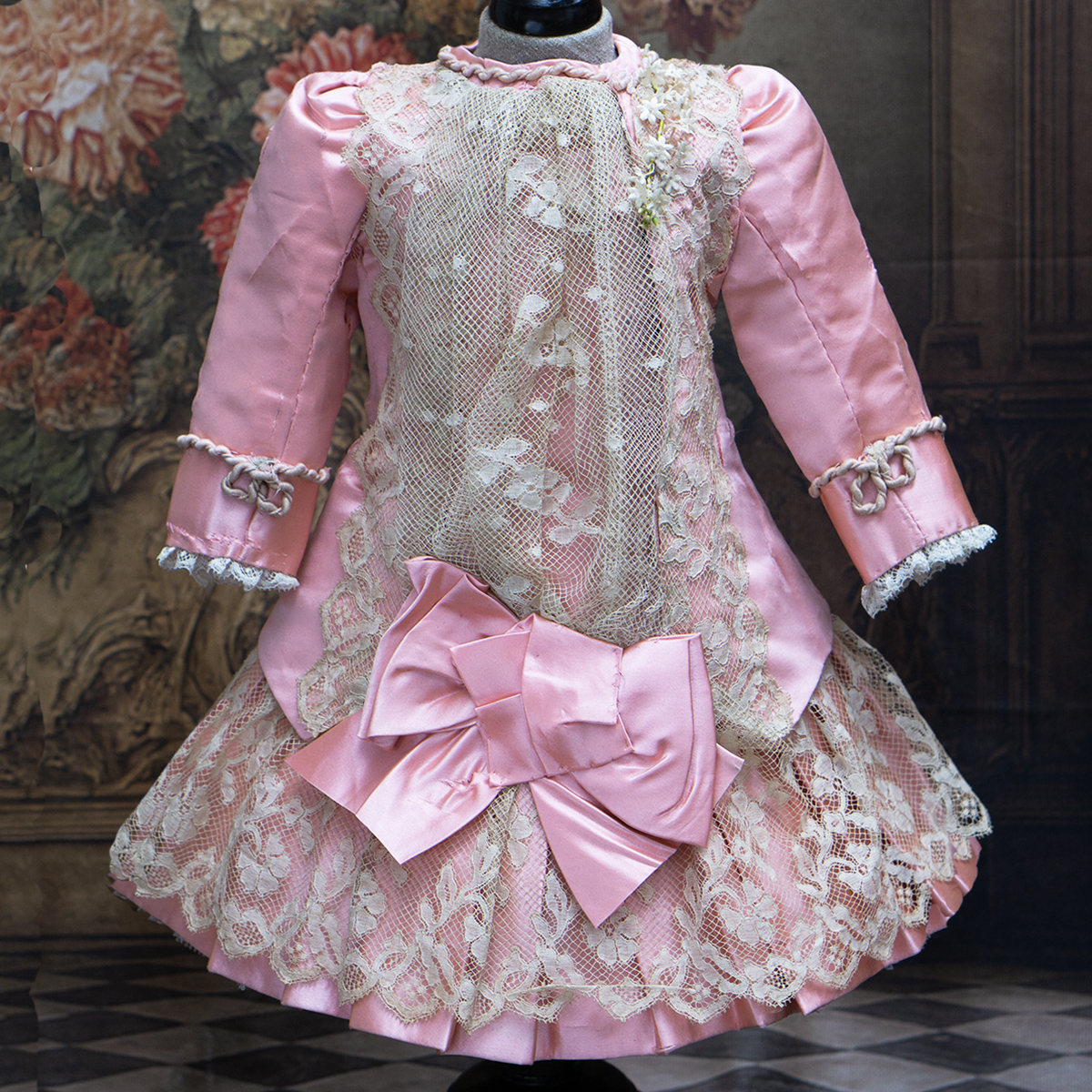 Antique salmon pink silk  satin dress