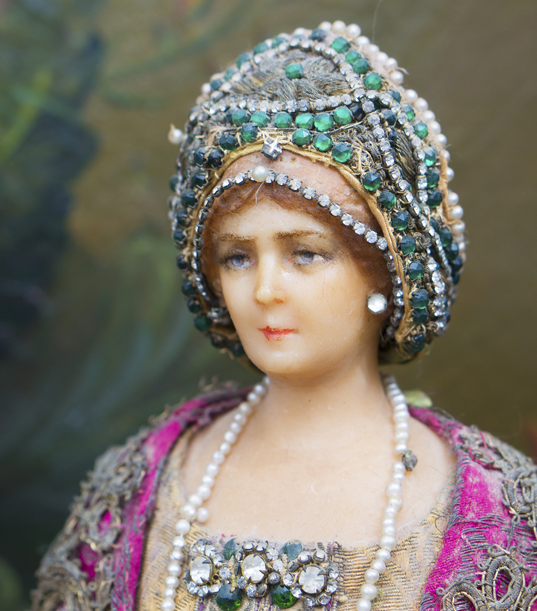 Antique French Wax doll on Russian costume