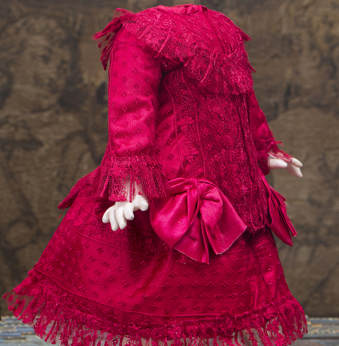 Antique Red silk and lace dress