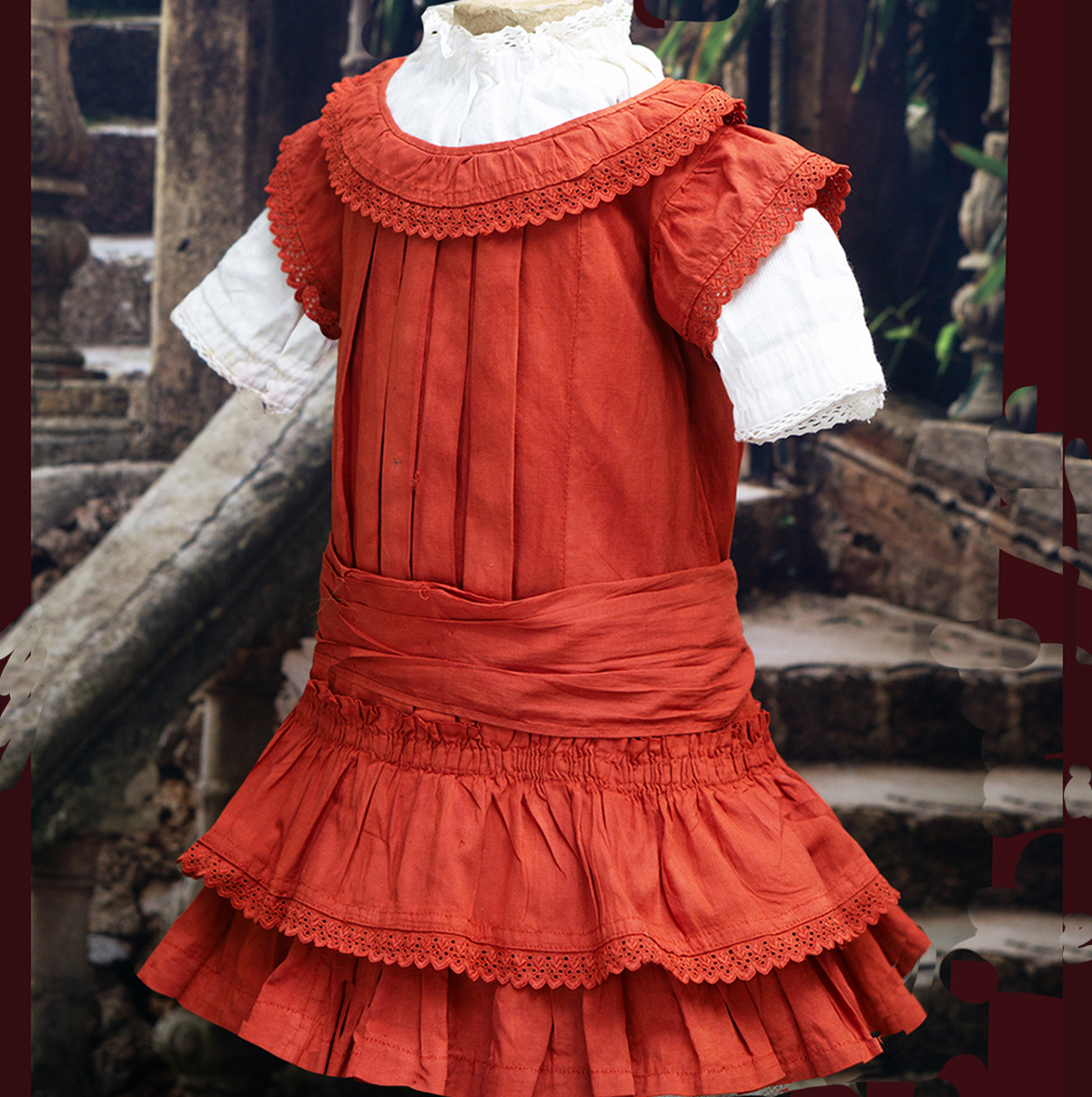 Antique red pinafore and blouse