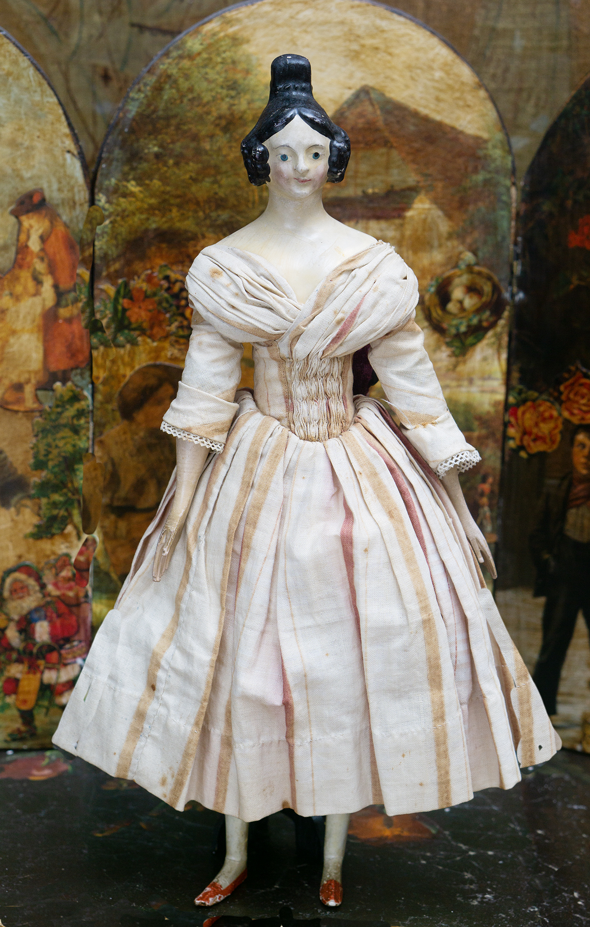36см Ранняя немецкая кукла из папье-маше в оригинальном платье