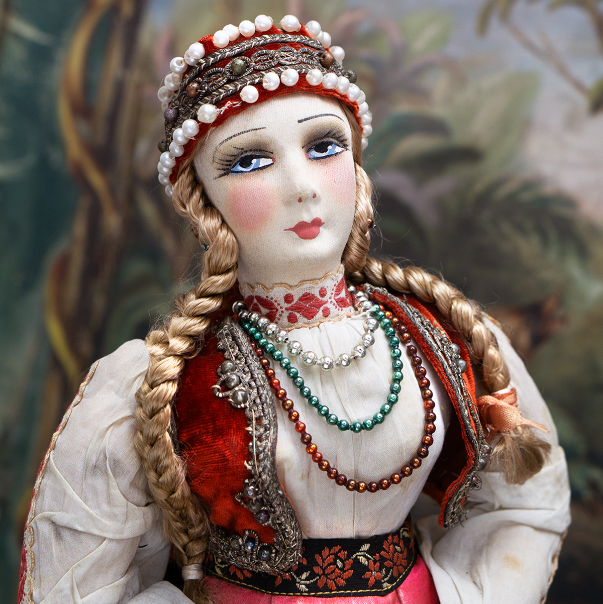 Antique French doll in russian costume