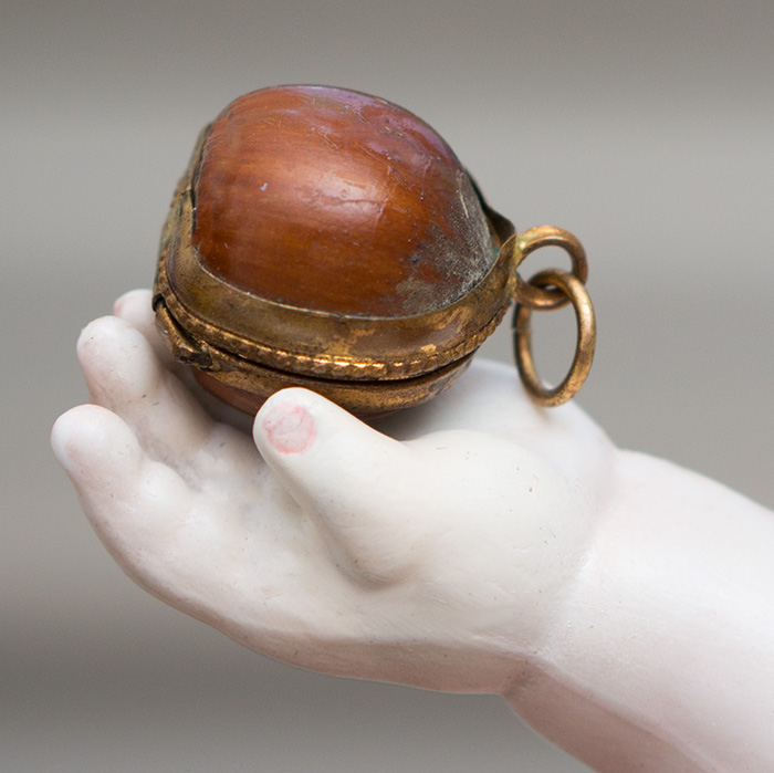 French tiny walnut case for doll
